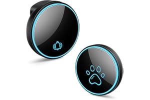 Comsmart Smart Wireless Dog Door Bell, Doggie Doorbell for Pet Potty Training Communication Go Outside Press Button with 38 Melodies 4 Volume Levels LED Flash (1 Receiver & 1 Transmitter), Black