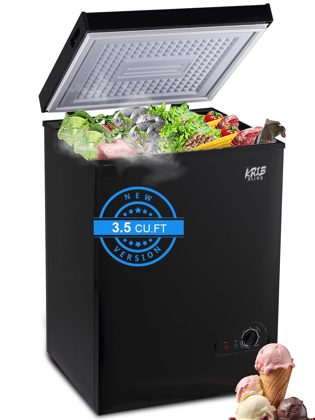 Mini Chest Freezer 3.5 Cu.Ft 7 Gears Temperature Control Compact Deep Freezer with Top Open Door and Removable Storage Basket Black