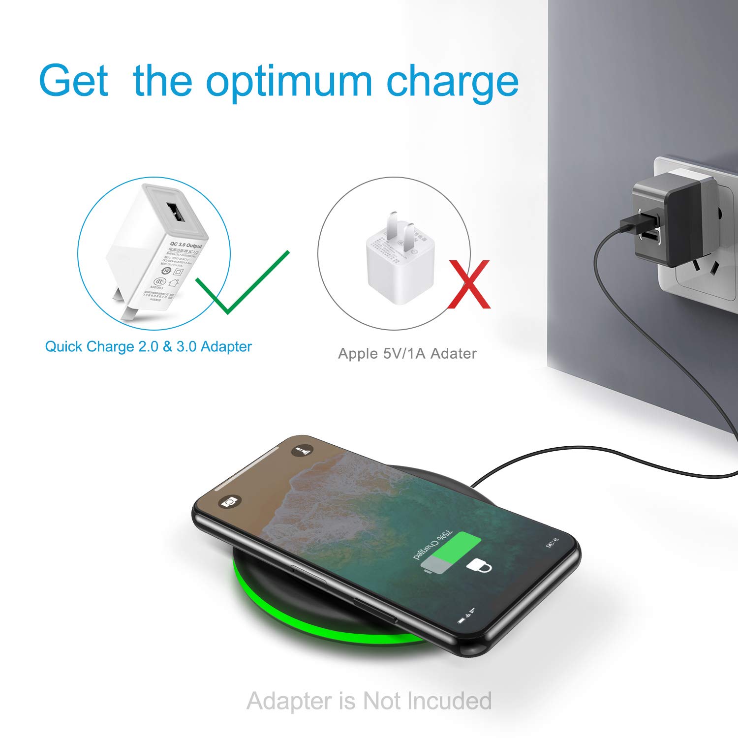 Wireless Charger 10W Qi Fast Wireless Charging Pad, 7.5W Compatible with iPhone 11,Pro,Max,XS Max,XR,XS,X,8,Plus, 10W for Samsung Galaxy Note 10/10+/9/8,S10 Plus S9 S8,AirPods and More (No AC Adapter)