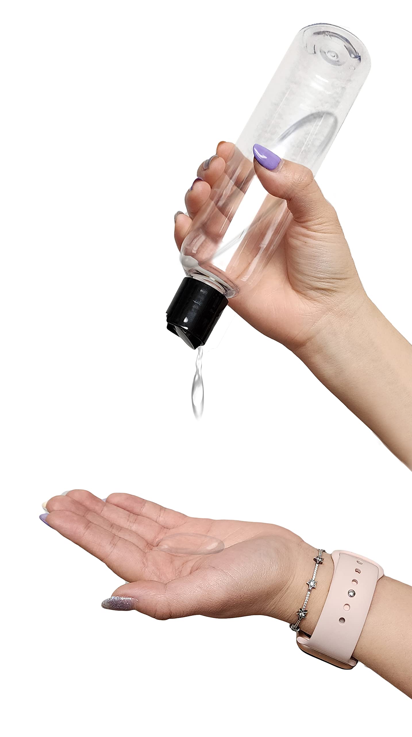 ljdeals 8 oz Clear Plastic Empty Bottles with Black Disc Top Caps, Refillable Containers for Shampoo, Lotions, Cream and More Pack of 2, BPA Free, Made in USA