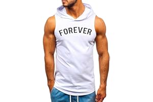 TOWMUS Hoodies for Men Men's Bodybuilding Sleeveless Hoodie Gym Tank Top Forever Letter Print Tees Shirts Tops T-Shirts Vest