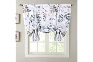 H.VERSAILTEX Blackout Tie Up Curtain - Thermal Insulated Balloon Curtain for Small Window Kitchen - Adjustable Rod Pocket Panel, 42" W x 63" L, Floral Pattern in Bluestone and Taupe