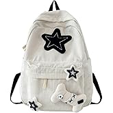 Backpack Trendy Y2K Stars Cute Aesthetic Backpack College Laptop Backpack Casual Travel Daypack for Teens (White)