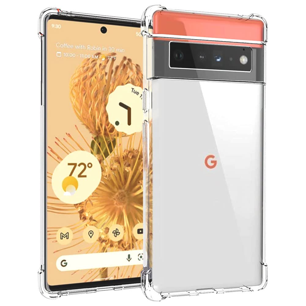 Pixel 6 Pro Case, Google Pixel 6 Pro Case, Shockproof Crystal Clear Slim Soft Silicone TPU Protective Phone Cover for Google Pixel 6 Pro (Clear)