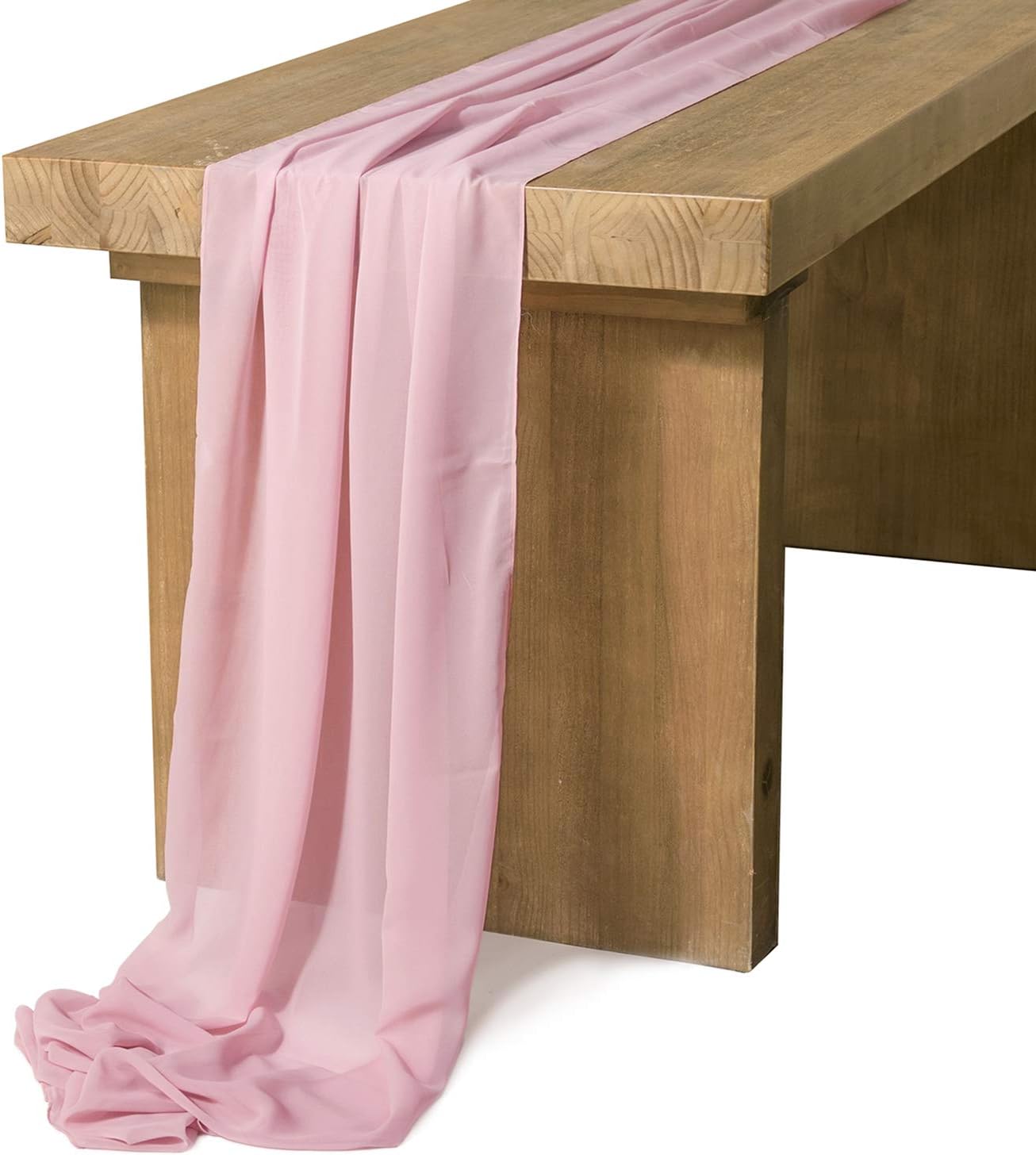 Ling's moment Extra Long 14Ft Chiffon Table Runner Dusty Rose Sheer Table Runner for Rustic Boho Wedding Party Bridal Shower Decoration