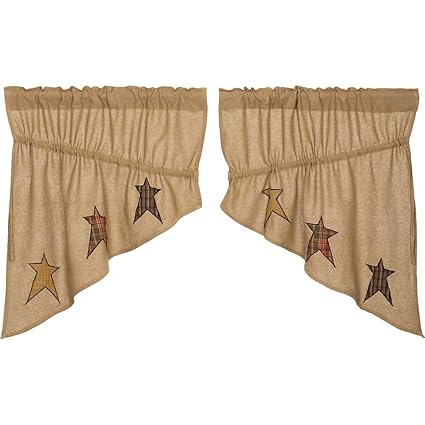 VHC Brands Stratton Burlap Applique Star Prairie Swag Set of 2 36x36x18