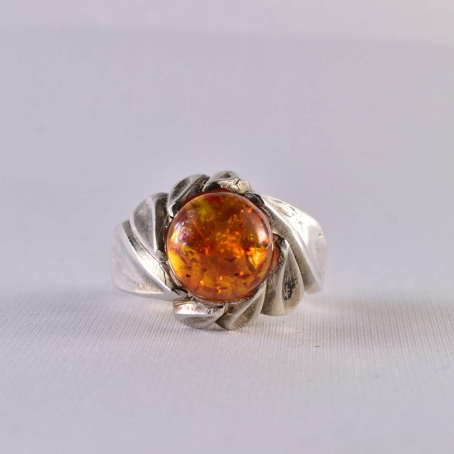 Handmade Sterling Silver Amber Ring for AlAliGems Persian Ring Jewelry  US Size 11