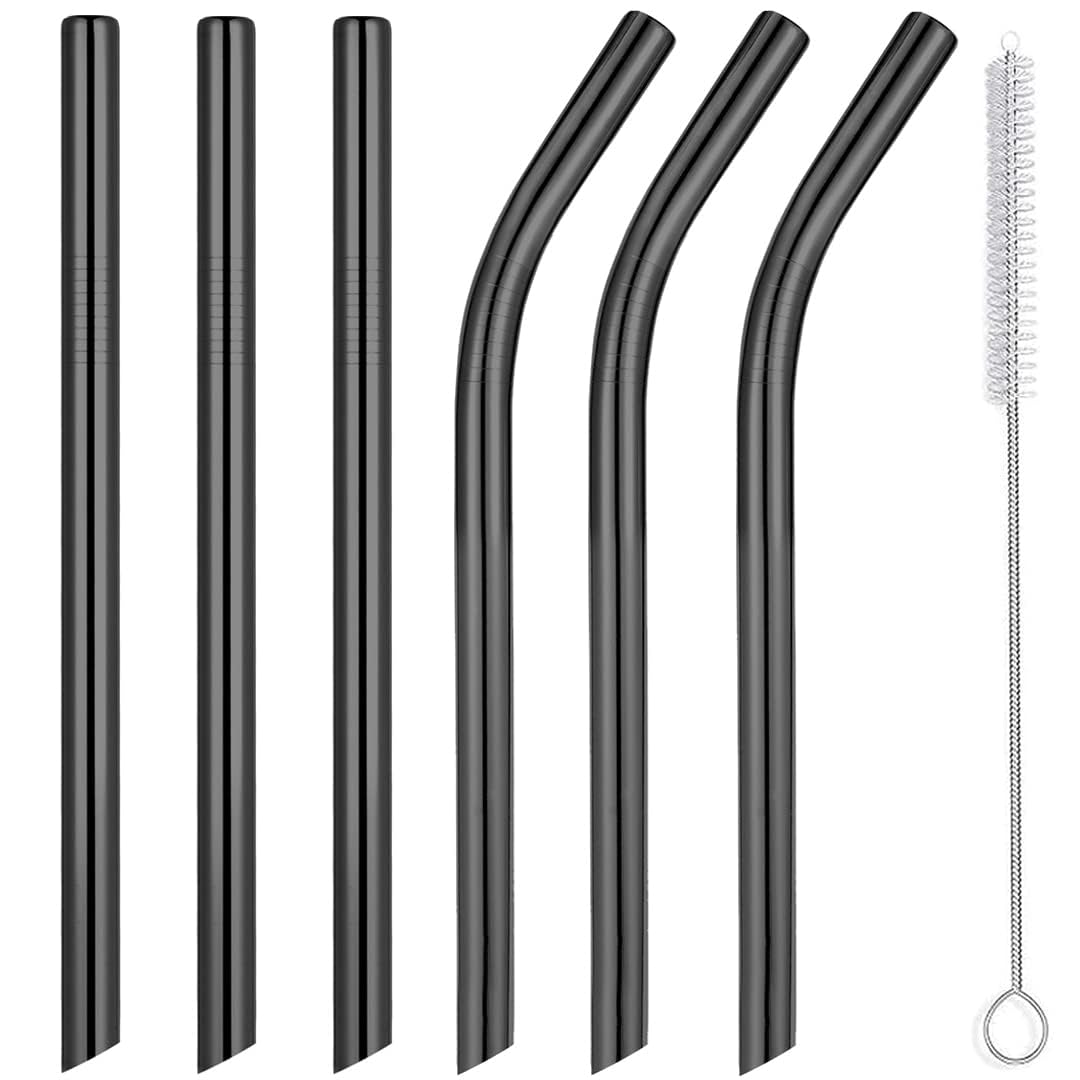 Vinaco Milkshake Straws 10mm Wide Straw s, 6 Pack Stainless Steel Straw s 266mm & 216mm Long St raw with 1 S traw Cleaner, Reusable Metal S traw for Milkshake, Smoothie and Jumbo Thick Drinks