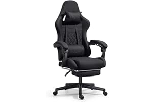 Darkecho Gaming Chair Fabric with Footrest,Massage Office Chair with Pocket Spring Cushion and Linkage Armrests,Ergonomic Adjustable Desk Computer Chair with Headrest and Lumbar Support Black