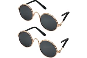 YAODHAOD Pet Sunglasses Classic Retro Circular Metal Prince Sunglasses Funny Cute Puppy Cat Teacher Bachelor Cosplay Glasses Pet Photos Props for Small Dog Cat（2 Pack） (Black)