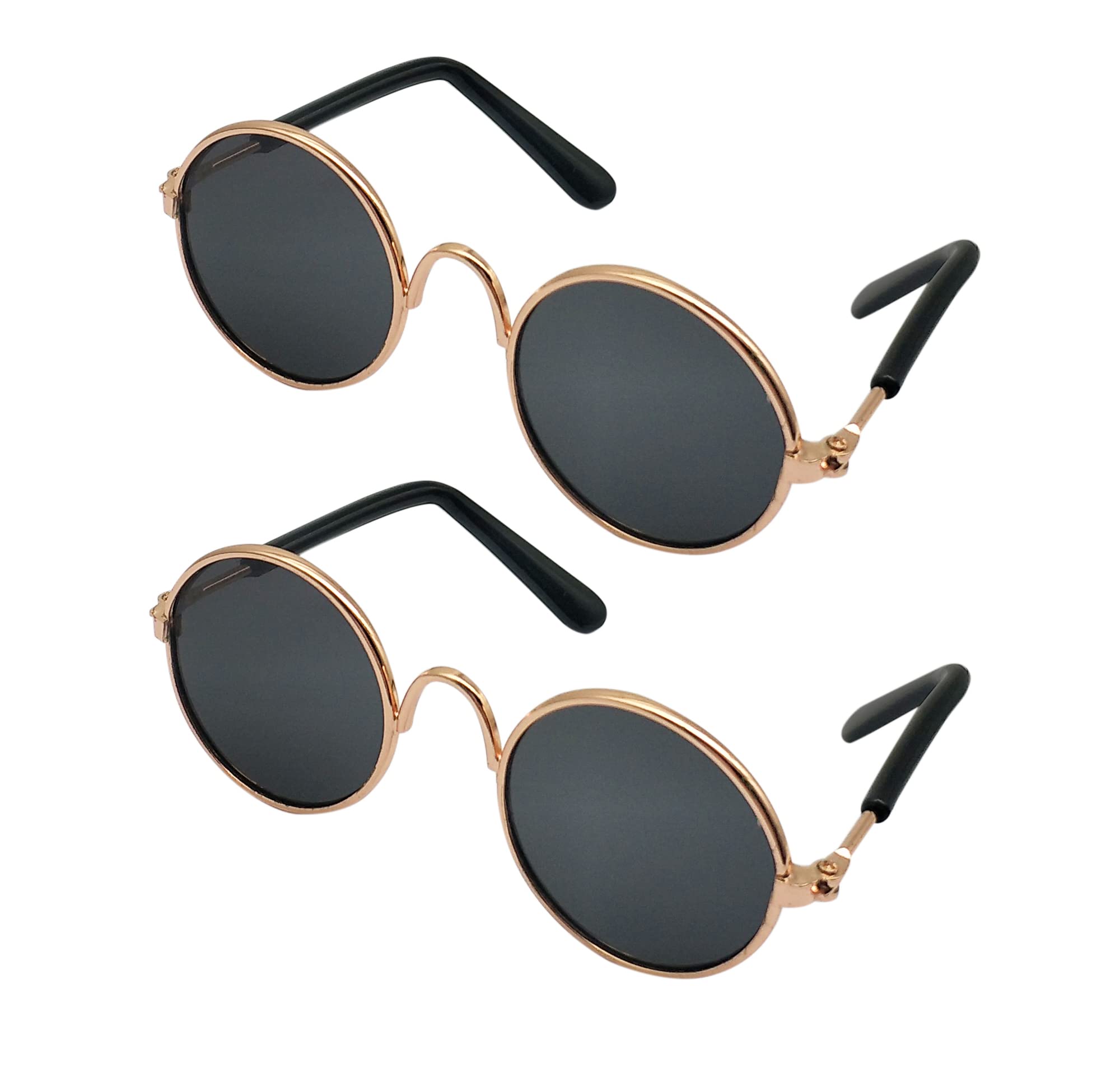 YAODHAOD Pet Dog Cat Sunglasses, Classic Retro Round Metal Prince Princess Sunglasses Puppy Katie Photo Props Toys（2 Pack) (8cm, Black)