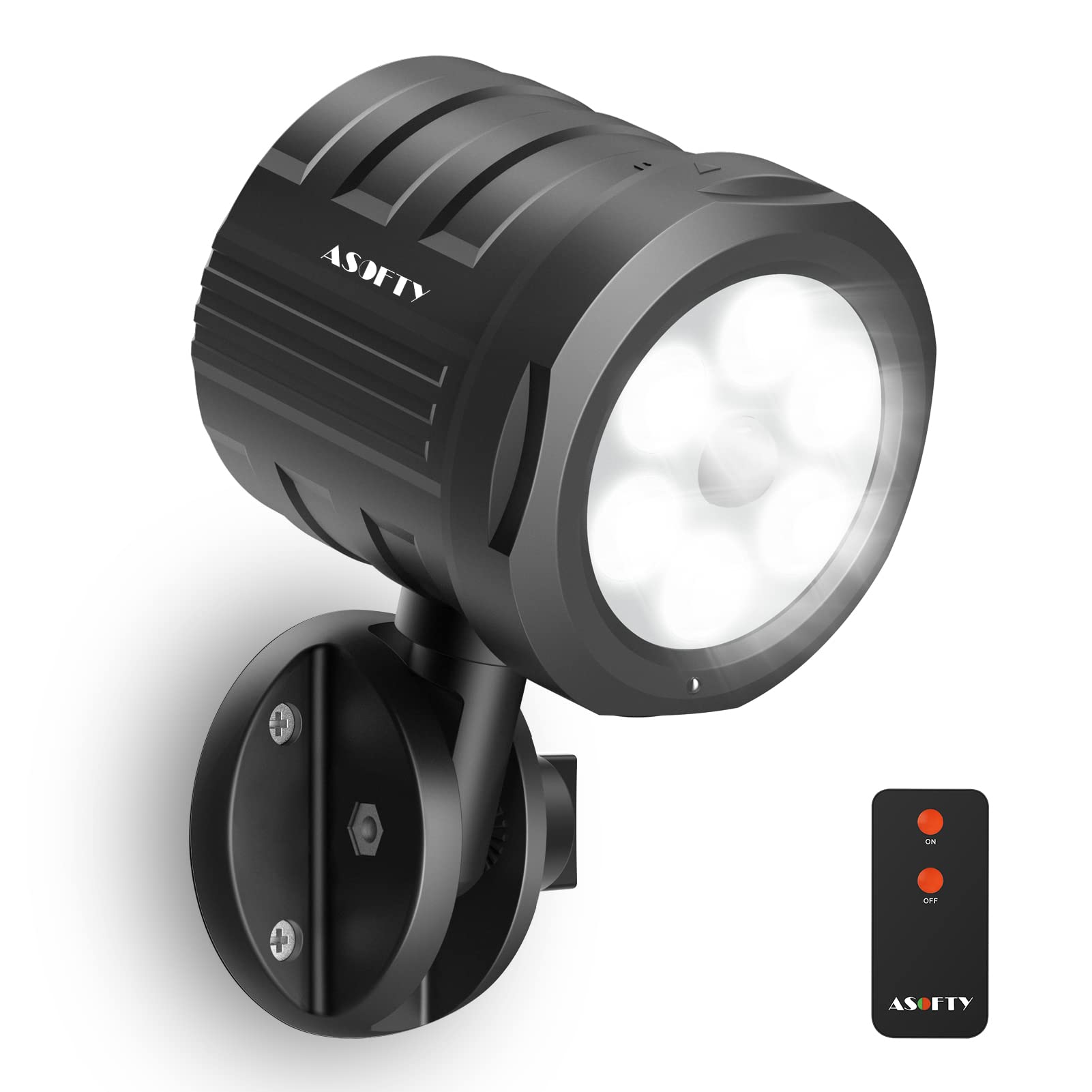 ASOFTY Security Lights Outdoor Motion Sensor, 6 LED 1000 Lumen PIR Wireless Spotlights with Remote Control, IP65 Waterproof 6000K Motion Flood Light for Garage Yard Porch and Patio