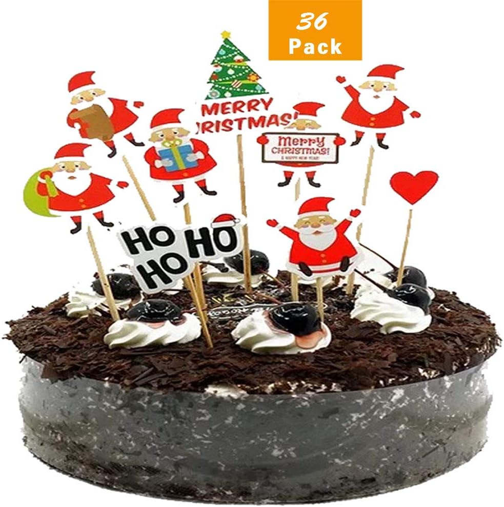 LIZHIGE 36PCS Christmas Cupcake Toppers Cake Decoration Santa Claus Tree Theme Party Cake Toppers Picks Christmas Decoration Supplies
