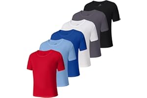 6-Pack Boys Athletic T-Shirts Quick Dry Short-Sleeve Tops Youth Moisture Wicking Running Sports T-Shirts（4-18 Years）