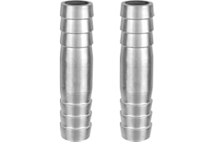 CARVEDEXQUISITELY Stainless Steel 5/8" to 5/8" Hose Barb Fittings Splicer Mender Round Union Coupler Adapter Splicer Mender Union Air Water Fuel (Pack of 2)