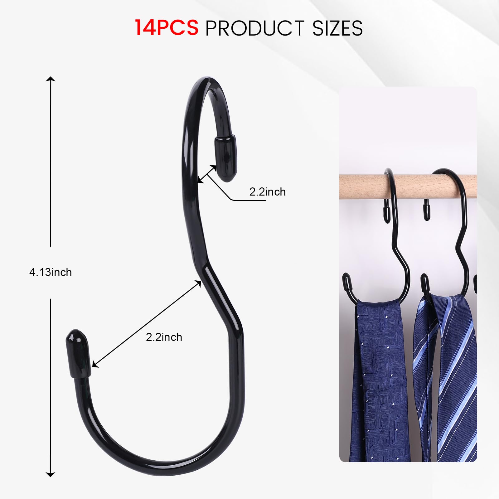 JOHOUSE 14PCS Purse Hanger for Closet, Large Size Closet Rod Hooks Black Vinyl Coated Bag Hanger Organizer Hooks Unique Twist Design for Bags Purses Handbags Hats