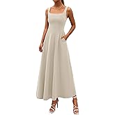 PRETTYGARDEN Womens Summer Dresses 2026 Sleeveless Elegant Square Neck Aline Swing Maxi Beach Wedding Guest Dress Pockets