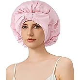 100% Mulberry Silk Bonnet for Sleeping for Women, 22 Momme Grade-6A Single-Layer Silk Bonnet Hair Wrap for Curly Hair Sleep Cap with Soft Long Elastic Bands(1PCS,Pink)