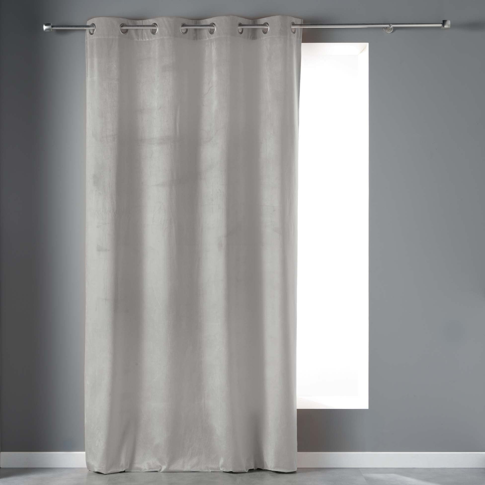 Douceur d'Intérieur, Eyelet Curtain 140 x 240 cm Grey Velvetine