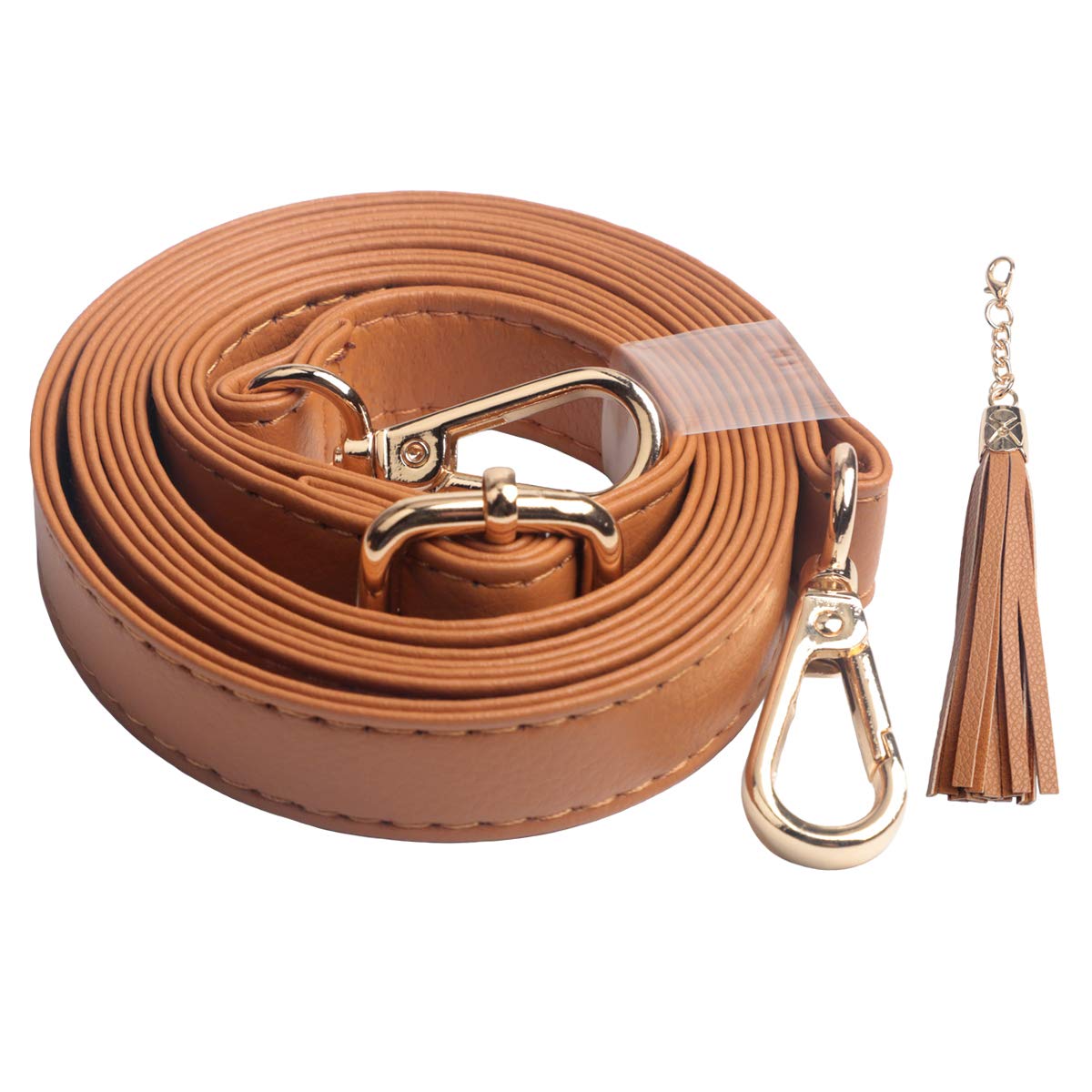 BEAULEGAN Crossbody Bag Strap Full Grain - Microfiber Leather - Replacement for Handbag/Purse, Adjustable 150cm Long 2cm Wide (Light Tan/Gold)