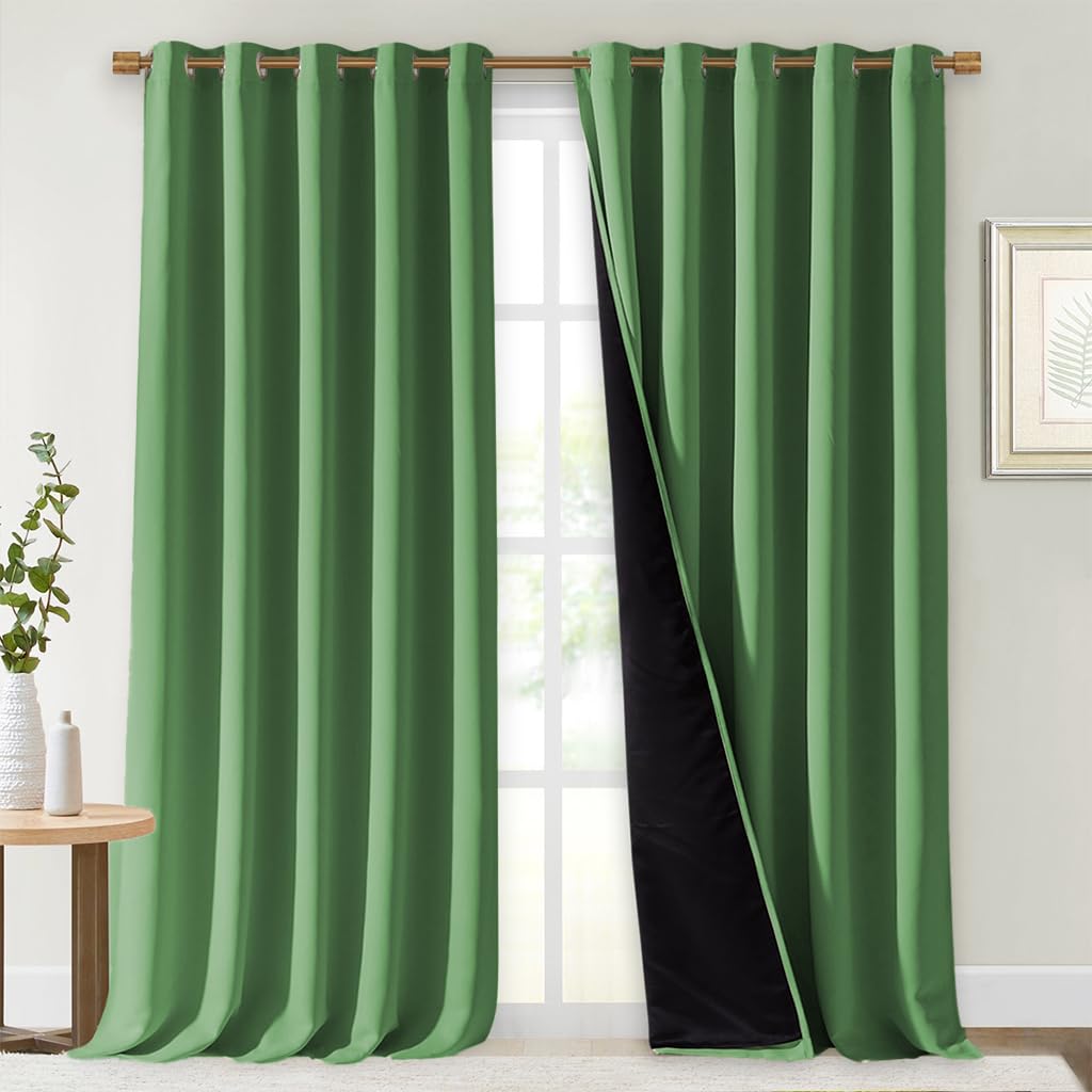 NICETOWN Full Shading Curtains for Windows, Forest Green, Pack of 2, 70 inches W x 95 inches L, Super Heavy-Duty Black Lined Blackout Curtains for Bedroom, Privacy Assured Window Treatment Image
