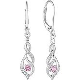 Aprila Women 925 Sterling Silver Birthstone Infinity Leverback Drop Dangle Earrings 5A Cubic Zirconia Jewelry for Her