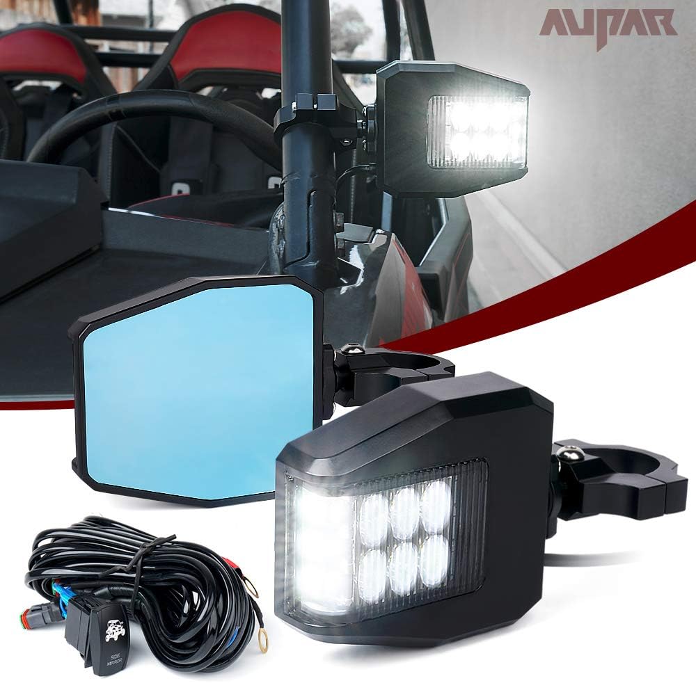 UTV Side Mirrors with Lights, Aupar Aluminum Side Rear