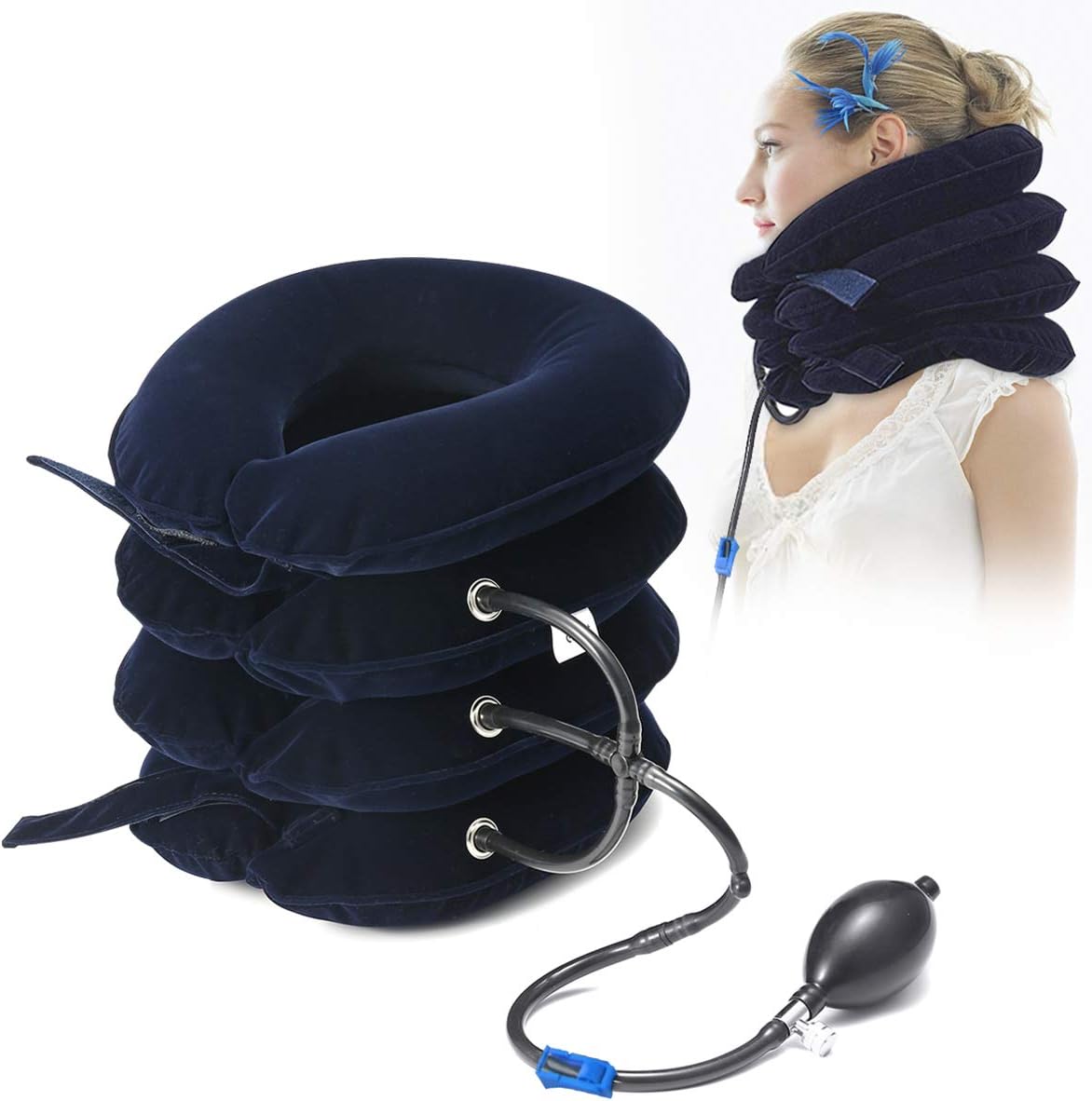 Essort Neck Traction Device, Neck Brace Support Neck Support Pillow Inflatable Device 4 Layers