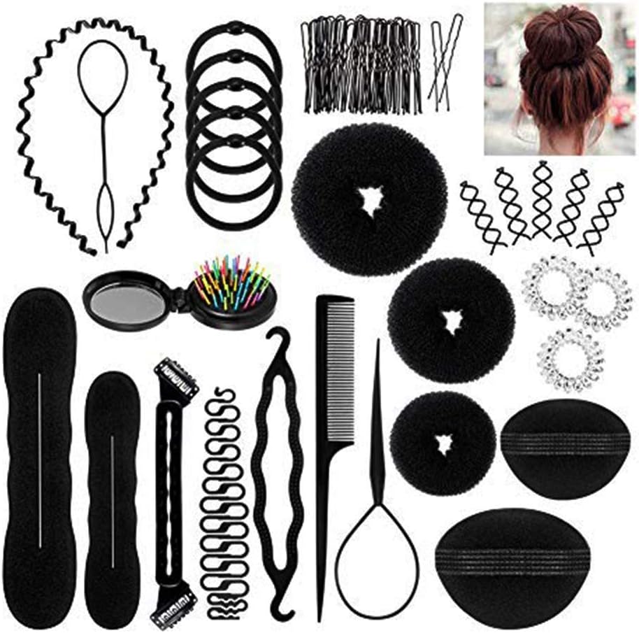 Hair Styling Accessories Set,28 Pcs Fashion Hair Design Styling Tools Kit Spiral DIY Hair Accessories Hair Bun Maker Braid Gift for Girls Women Kids