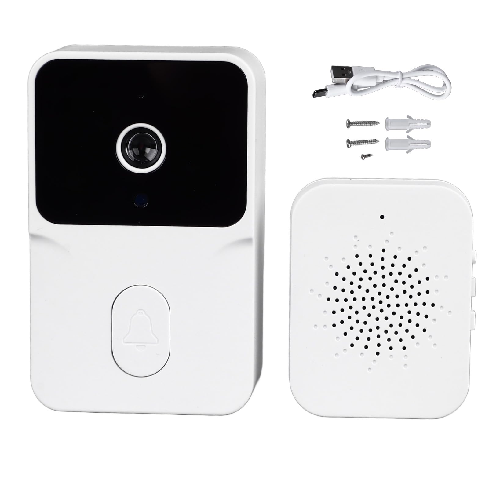 Jiawu Video Doorbell Camera, 19 Music App Watch Security Doorbell Camera Sound Change Smart IR Night for Home (White)