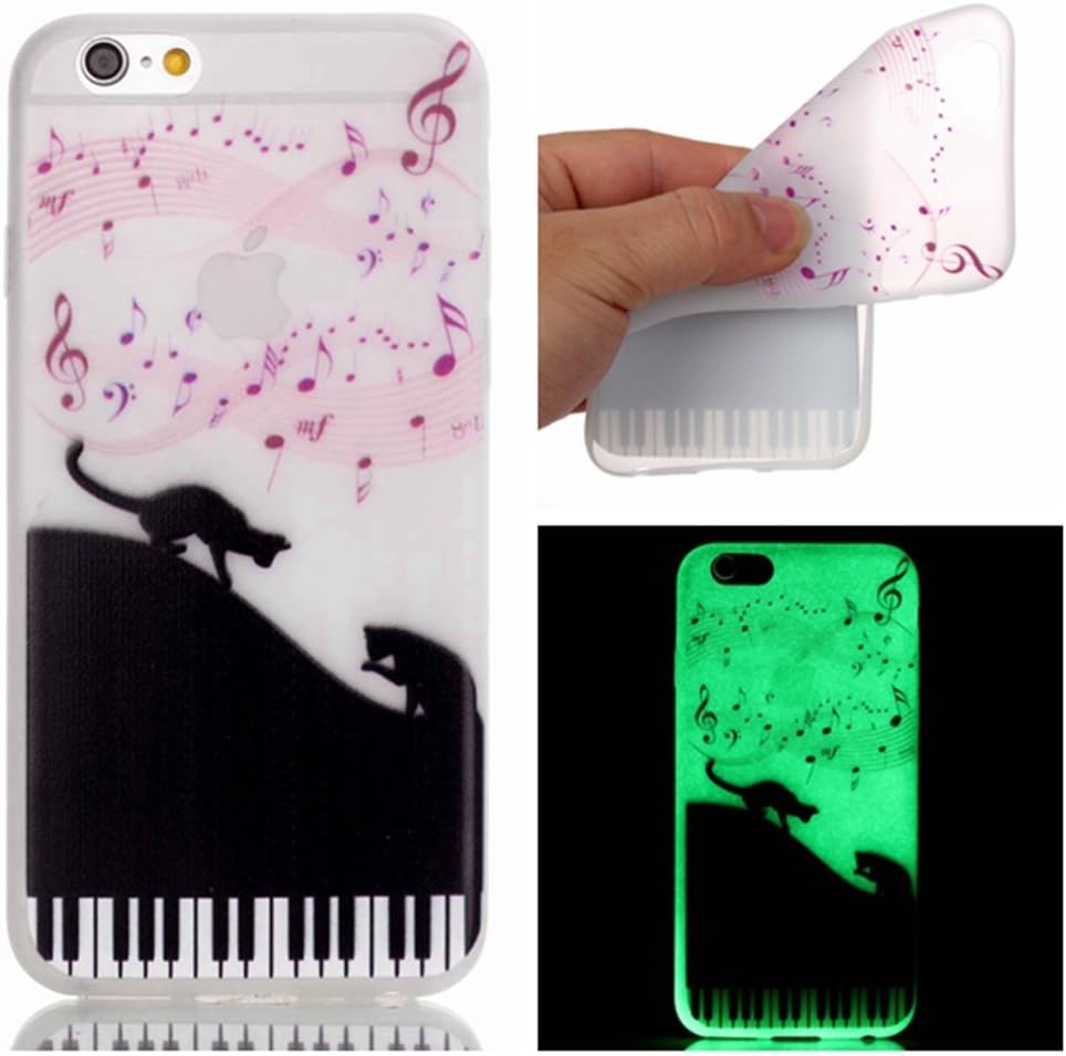 IPHONE 6 Case,Night Luminous Case Cover,Yayan Fashion design Luminous Effect Fluorescent Glow in the Dark TPU Ultra Thin Skin Case Cover For iphone 6S -Music Cat