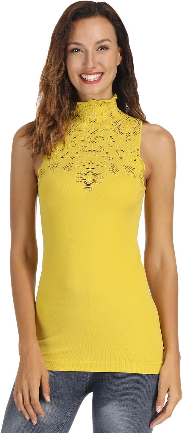 DISBEST Women Turtle Neck Sleeveless Tops Mock Turtleneck Vest Polo Neck T Shirt