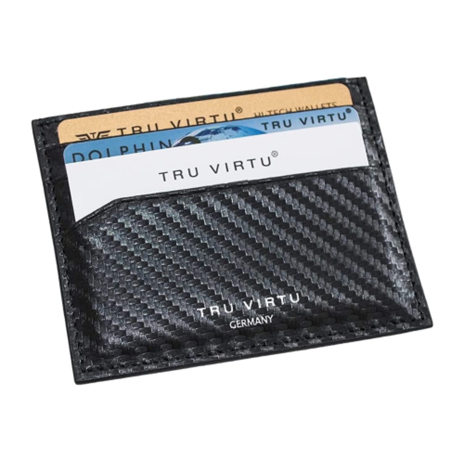 Tru Virtu® Ultra Slim Wallet Carbon Card Holder I Credit Card Holder I Card Holder RFID NFC Protection I Card Holder Made of Genuine Italian Leather