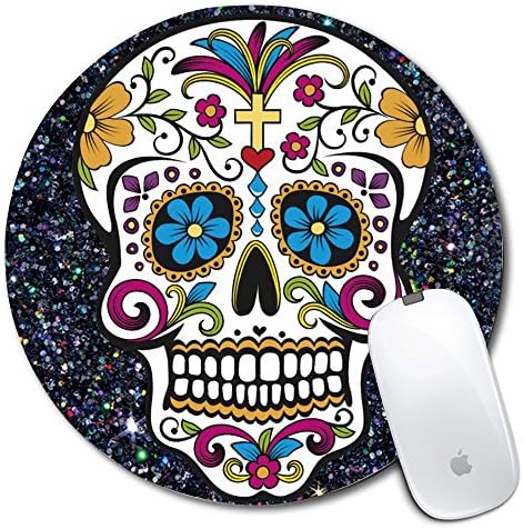 Personalized Round Mouse Pad, Printed Skull Pattern, Non-Slip Rubber Comfortable Customized Computer Mouse Pad (7.87x7.87inch)