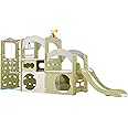 UNICOO® 10 in 1 Indoor Playground, Jungle Gym Playset with Slide, Climbing Wall, Ladder, Swing, Basketball, Hanging Rings | Outdoor Toys for Toddlers 3+ | Toddler Climbing Toys Indoor (Green & Gray)
