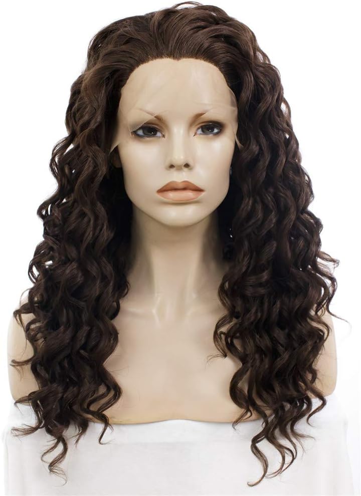 Imstyle Natural Brown Wigs Synthetic Lace Front Kinky Curly Wig With Heat Resistant Long 20 Inch For Cosplay Costume Women Fashion Girl