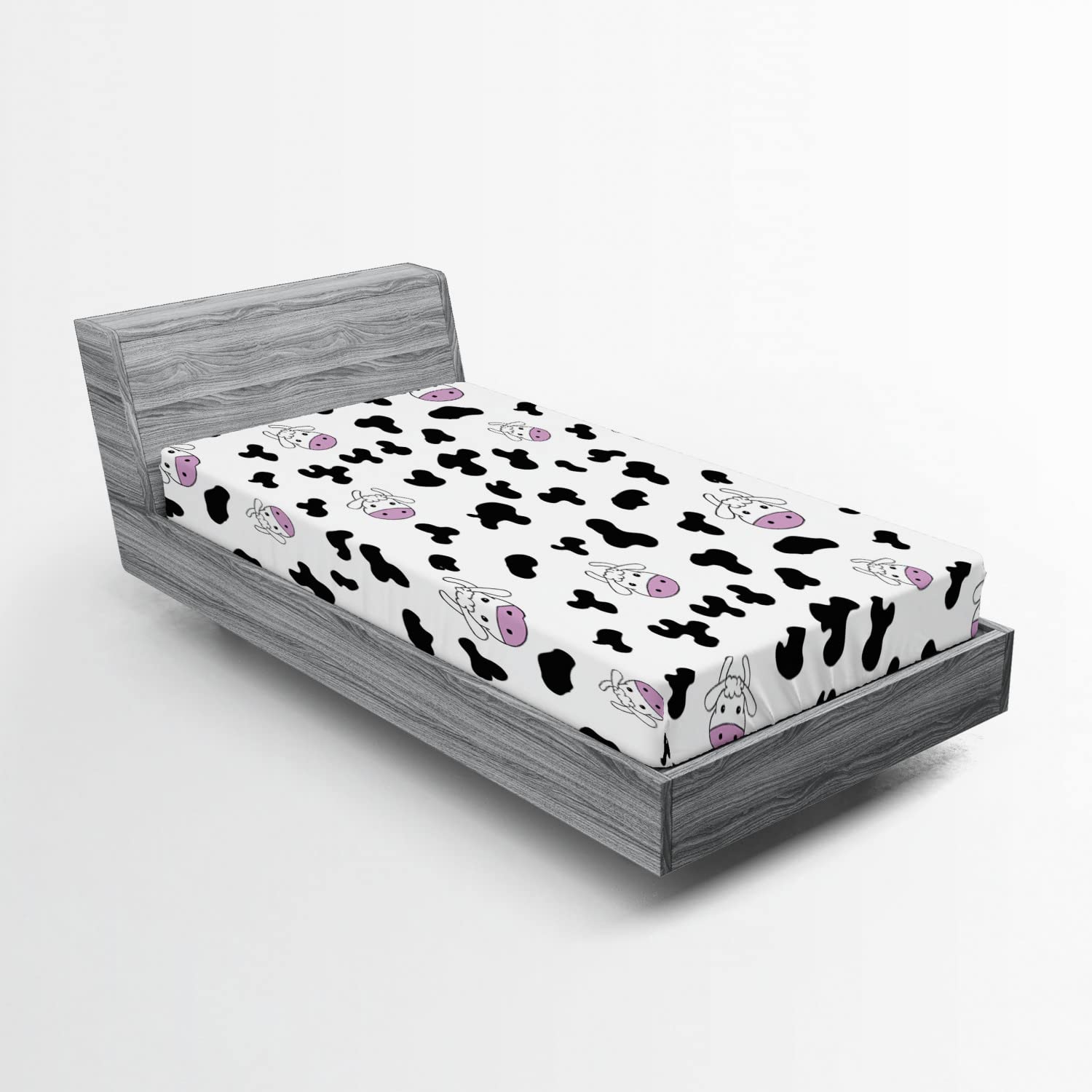 Ambesonne Cow Print Fitted Sheet Set, Animal Cow