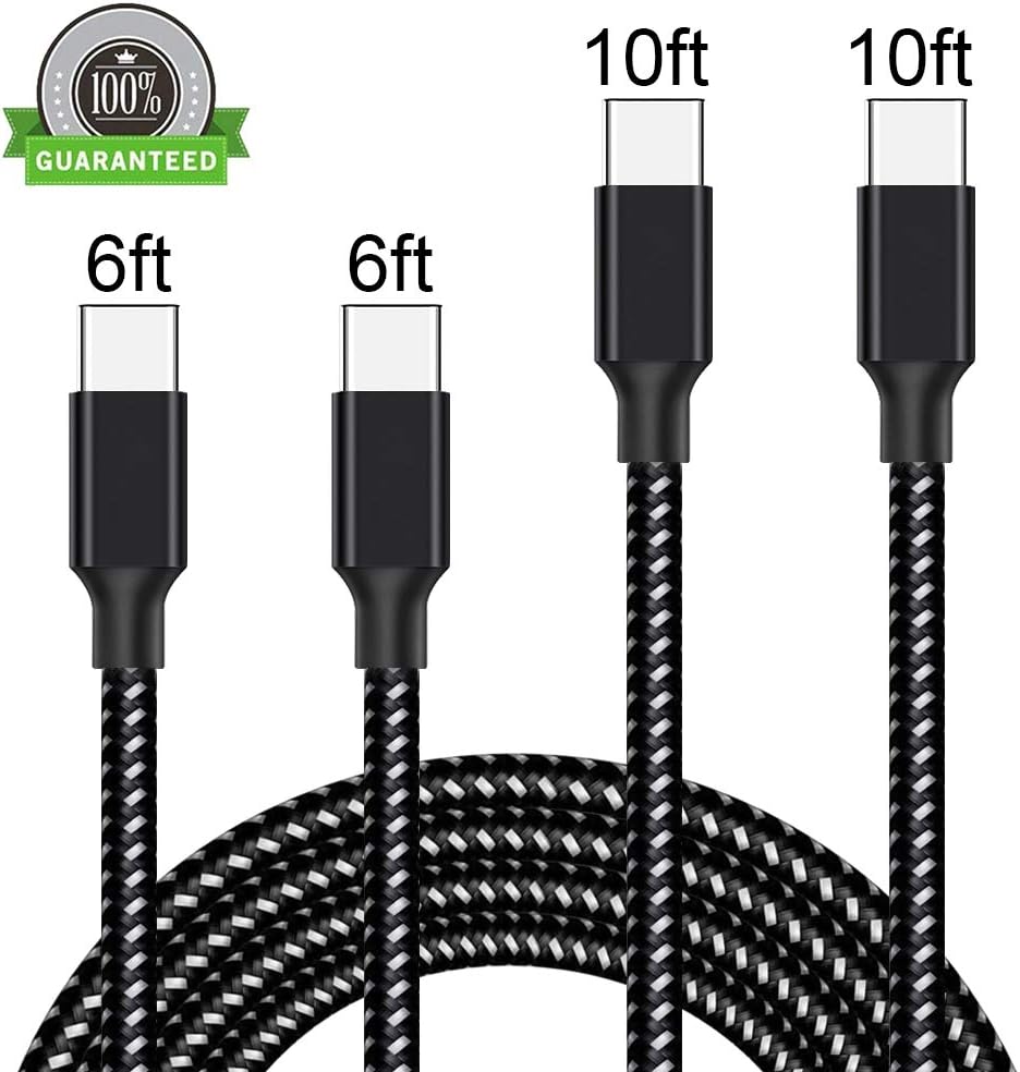 Vanzon USB Type C Cable, 4Pack 2x6FT 2x10FT Nylon Braided USB C Charger Cable Fast Charging Cord Compatible Samsung Galaxy S9 S8 Plus Note 9/8, LG G6G7, Moto G6 Play, Google Pixel XL 3/3 XL-Black