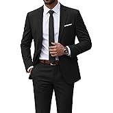 YND Men's 2 Piece Suit with Tie, One Button Slim Fit Solid Jacket and Pants Set, Suits for Men Prom Party Wedding & Business