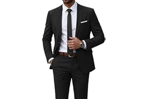 YND Men's 2 Piece Suit with Tie, One Button Slim Fit Solid Jacket and Pants Set, Suits for Men Prom Party Wedding & Business