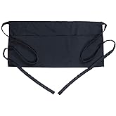 Waist Apron with 3 Pockets - Black Waitress Waiter Server Half Short Aprons