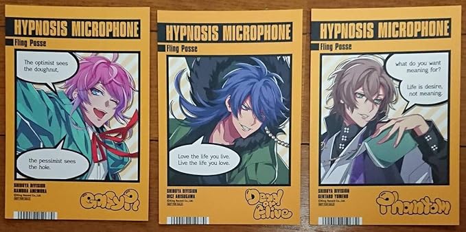 Amazon ヒプノシスマイク Fling Posse イラストカード ３種類セット 飴村乱数 夢野幻太郎 有栖川帝統 アニメ 萌えグッズ 通販