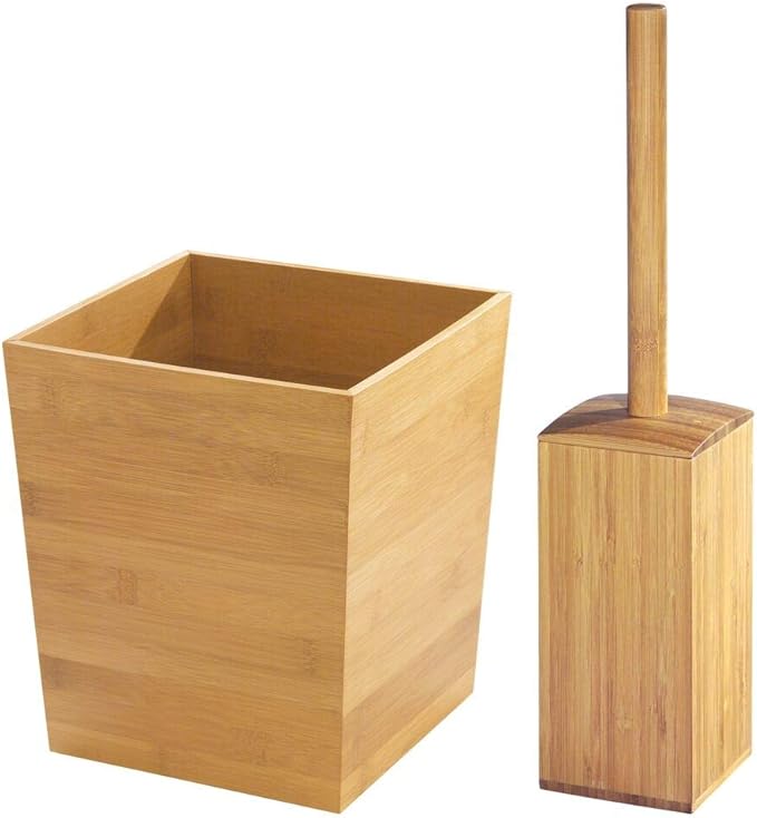 mDesign Bathroom Toilet Bowl Brush and Wastebasket Trash Can Set of 2