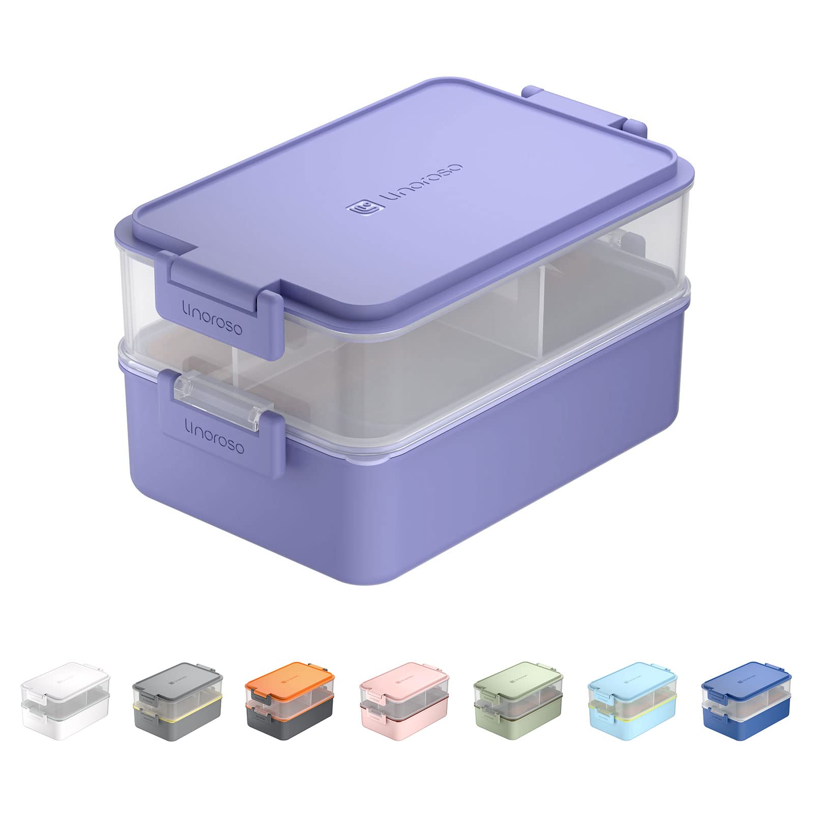 Linoroso Bento Lunch Box for Adults with 3 Compartments Lunchbox with Sauce Container and Utensils, Bento Boxes for Microwave and Dishwasher Plastic BPA-Free As Sandwich Snack Salad Box - Veri Peri