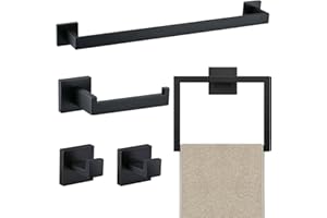 JOPOFI 5 Piece Bathroom Towel Bar Set - SUS304 Stainless Steel Bath Towel Holder, 15.7 Inch Towel Racks for Bathroom Wall Mounted, Bathroom Hardware Accessories Set - Matte Black