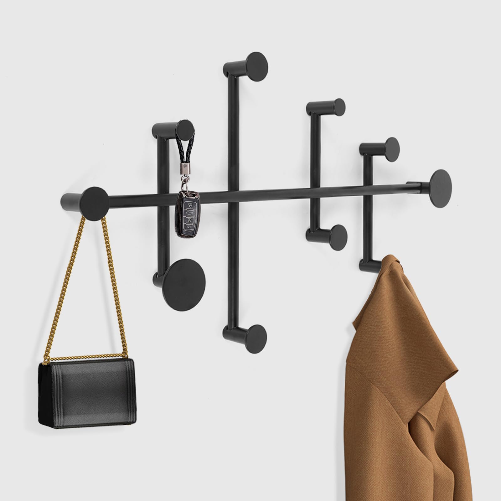 OUGPIU Wall Wardrobe,Minimalist Coat Hook Design,Modern Metal Wall-Mounted Coat Rack/Hooks,Rustic Coat Wall Mount Rack for Entrance,Living Room,Bedroom (Black)