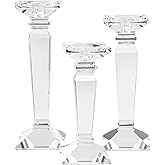 Kitcom Crystal Candlestick Holders Hand Cut Crystal Taper/Pillar Candle Holders, Table Centerpieces for Party Wedding Banquet Decorations Set of 3, Comes with Gift Box(11.6''/10.4''/9.3'' Tall)