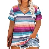 CARCOS Womens Plus Size Tops Short Sleeve Shirts V Neck Tunic Floral/Aniaml Blouses XL-5X