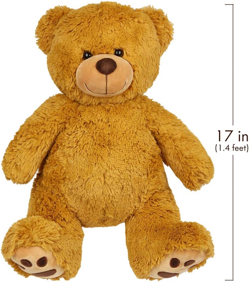 LotFancy 17" Teddy Bear Stuffed Animals Plush, Cuddly Stuffed Bear with Footprints, Gifts for Kids Girls Boys Birthday Valentines Mothers Day Party Favor: Toys & Games