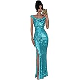 Tianzhihe Sequin Mermaid Prom Dresses for Women 2026 Off Shoulder Long Glitter Elegant Formal Evening Dress with Slit